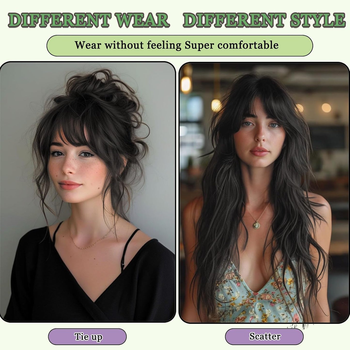 OLLAVO Hair Toppers for Women Real Human Hair, 360°3D Bangs Clip Human Toppers for Women with Thinning hair Realistic Scalp Line (Black, 3D Wispy Bangs(11 * 7))