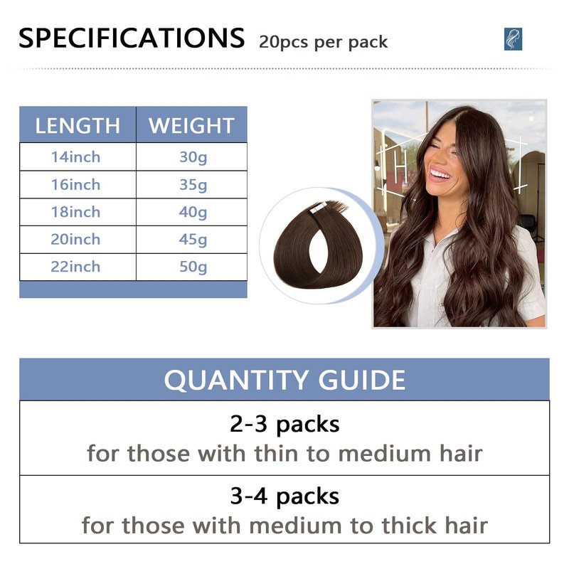 COOKAYU Invisible Tape in Human Hair Extensions, Medium Brown Injected Tape ins Real Human Hair Seamless Extensions 20pcs 30g 14Inch