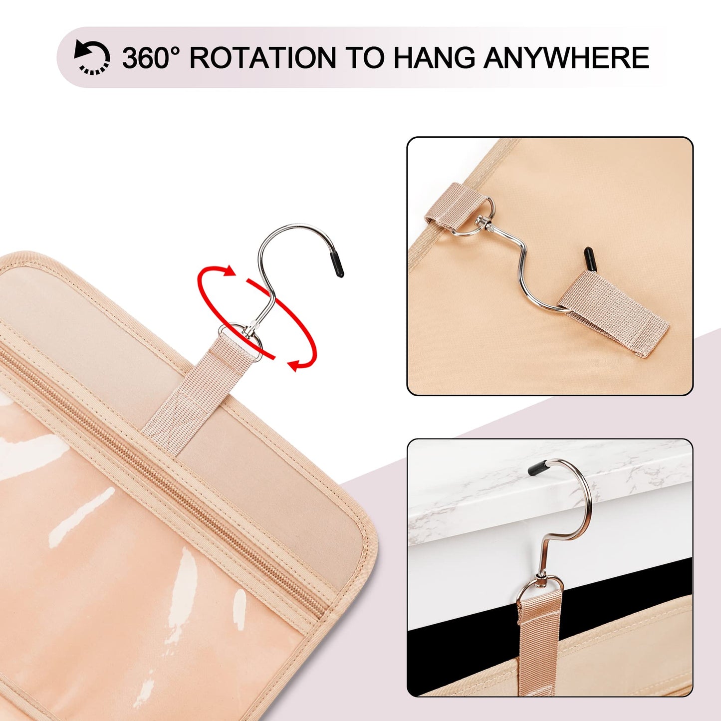 COOSKY Travel Hanging Toiletry Bag for Women, Cruise Ship Essentials, with Jewelry Organizer, Extra Large Makeup Dopp Kit, Waterproof Cosmetic Bags, Toiletries Kit Set with Trolley Belt, Khaki