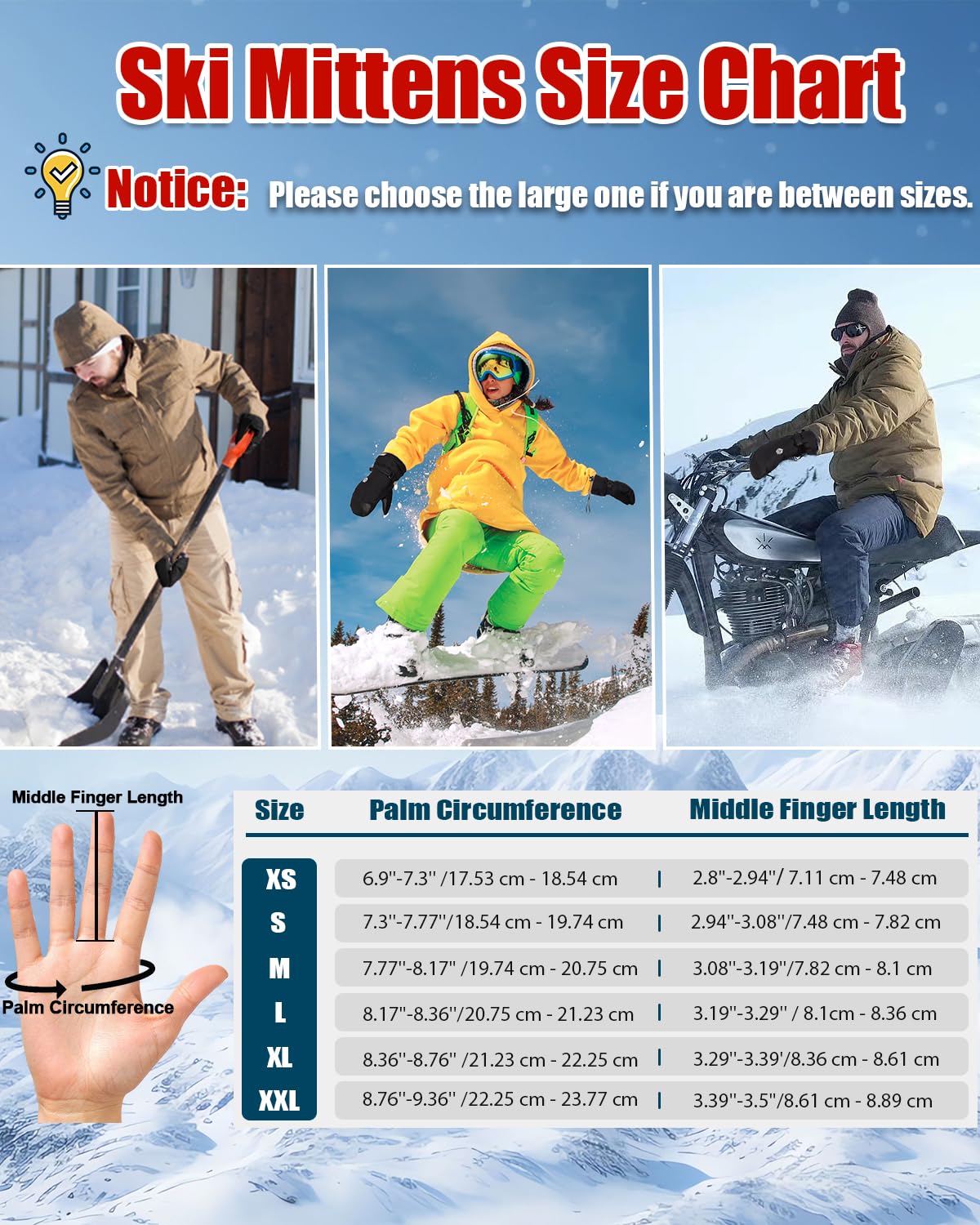 2 in 1 Waterproof Ski Mittens with Glove Liners, Winter Snow Gloves 3M Thinsulate Anti-Slip PU Palm Ski Gloves, Windproof Snowboard Mittens with Touchscreen Inner Gloves for All Snowsports, Small