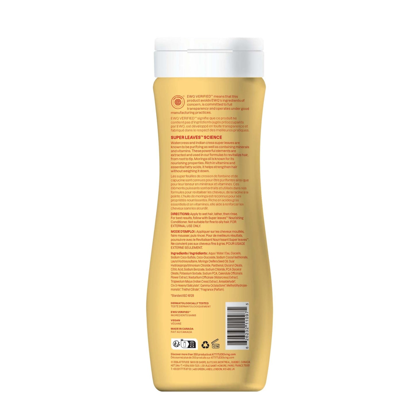 ATTITUDE Nourishing Shampoo for Curly Hair 3a – 3c with Moringa Oil, Vegan, Naturally Derived Ingredients, Provides Lightweight Moisture, 16 Fl Oz (Pack of 6)