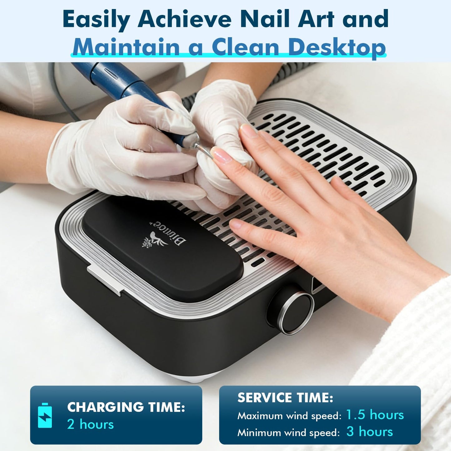 Rechargeable Nail Dust Collector, 80W Powerful Dust Suction Machine Vacuum Nail Fan Dust Collector with Adjustable Suction for Nail Salons & DIY Home