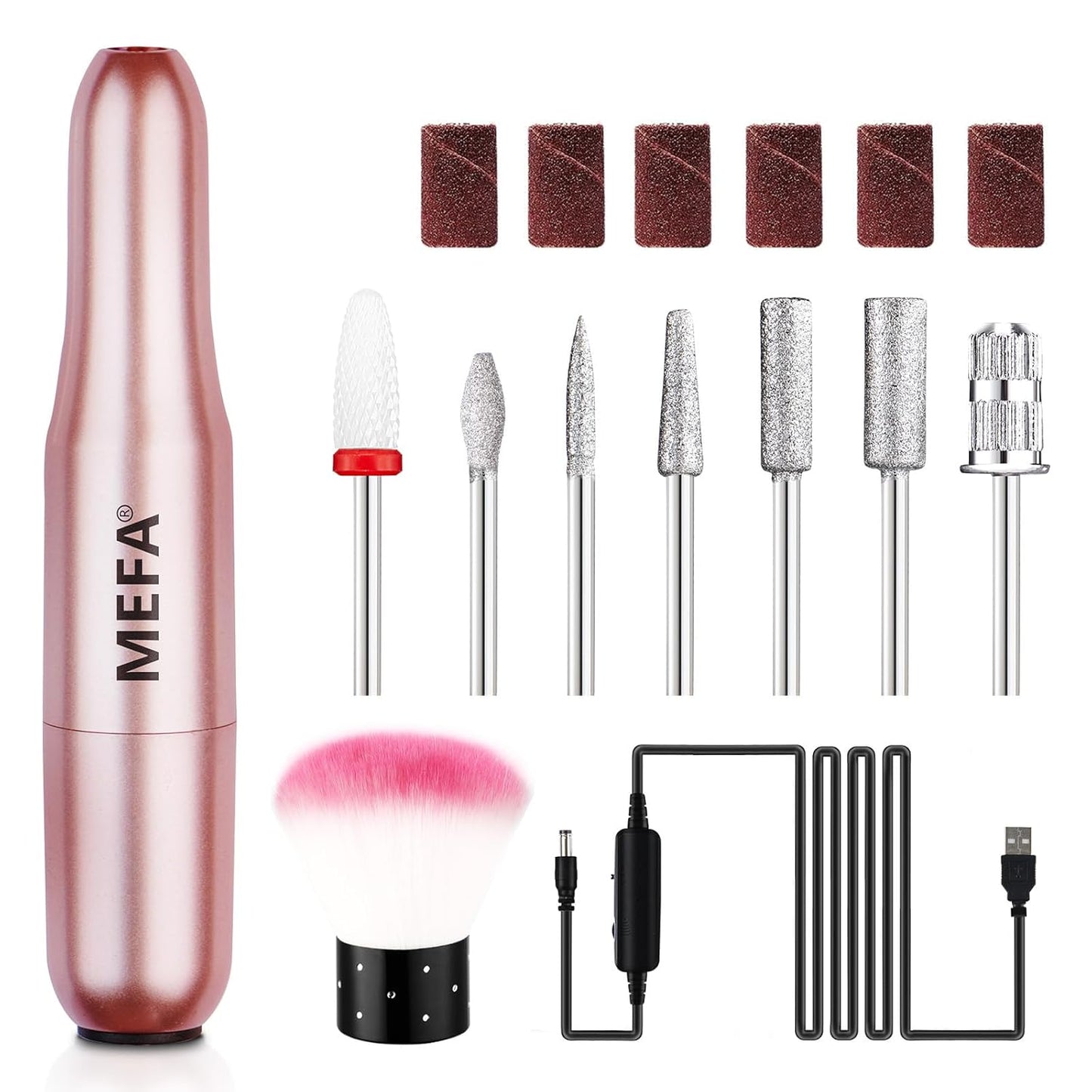 MEFA Nail Drill, 16 PCS Kit Electric Nail Drill with Nail Drill Bits & Cuticle Oil Pen, Portable Electric Nail File Professional, 20000RPM Manicure Pedicure Nail Set Efile Nail Drill for Home Salon