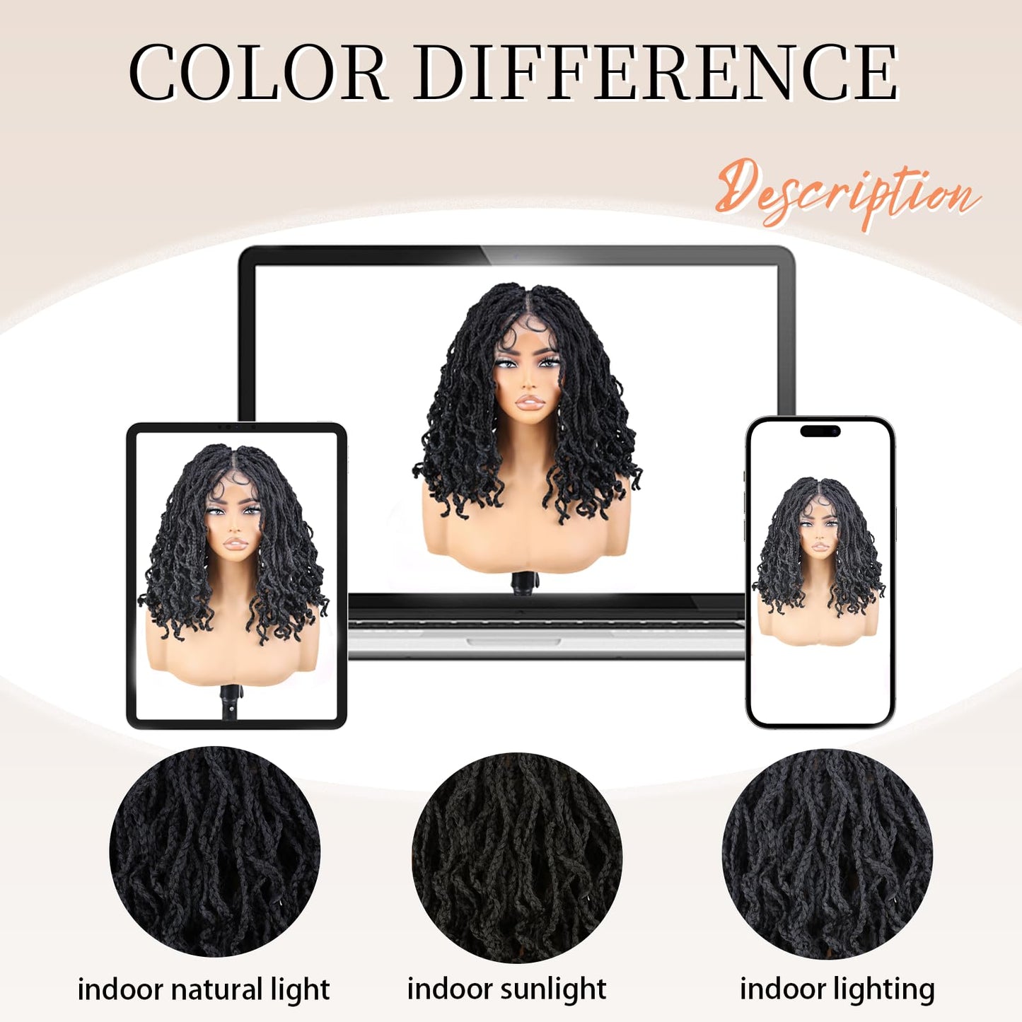 YOKABOOM Black Full Lace Box Braid Wig with Babyhair Natural Hairline 14 Inch Natural Wavy Box Braid Style Lace Braided Wig with Square Design for Black Women 1B
