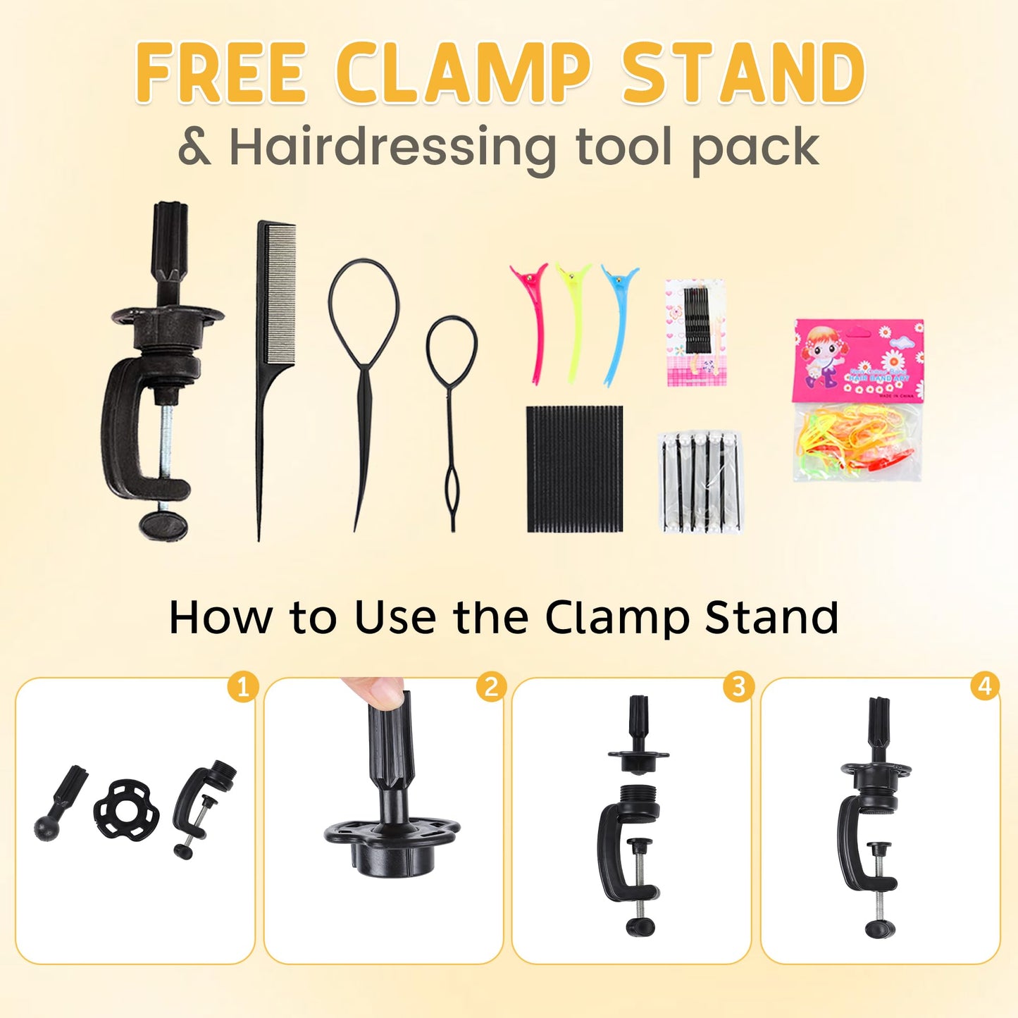 Mannequin Head with 80% Human Hair 26-28’’,Cosmetology Mannequin Practice Head with Human Hair, Doll Head for Braiding Hairstyling Cutting with Clamp Holder and Tools