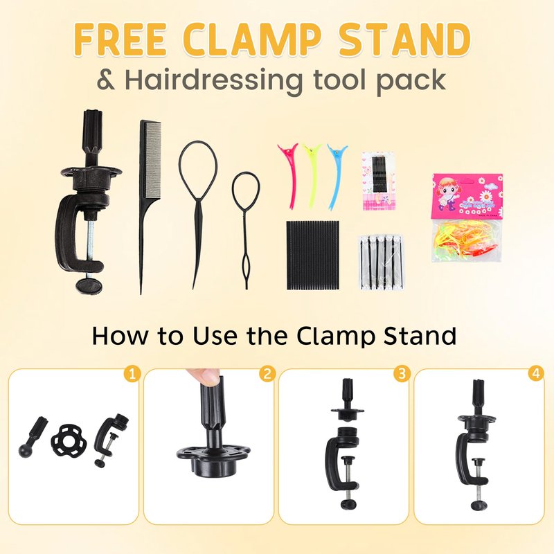 Mannequin Head with 80% Human Hair 26-28’’,Cosmetology Mannequin Practice Head with Human Hair, Doll Head for Braiding Hairstyling Cutting with Clamp Holder and Tools