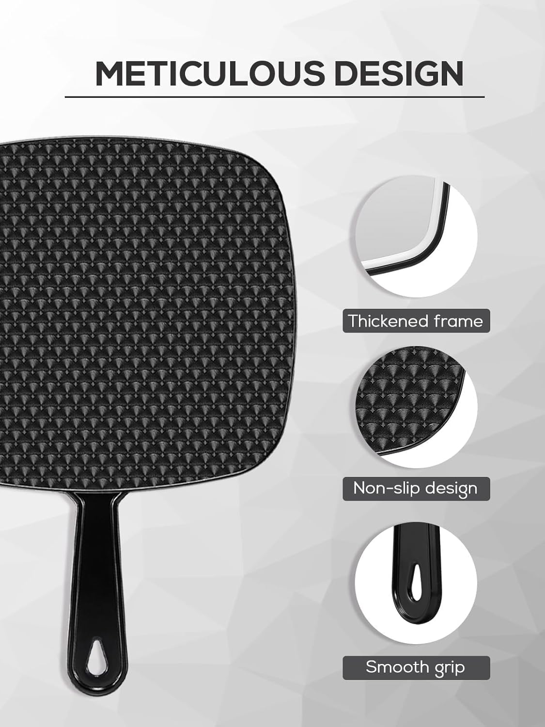 Extra Large Handheld Mirror,Hand Salon Mirror with Handle for Barbers, Hairdressing (Black,12.4" Lx 9" W)