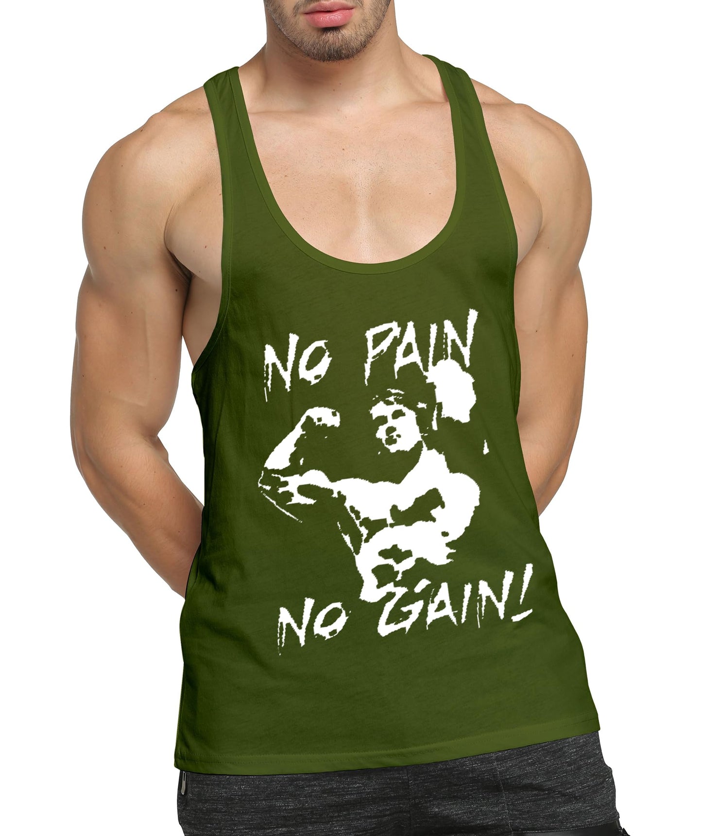 GYMLEADER Men's Tank Top 3 Pack Workout Gym Muscle Shirt Y-Back Fitness Bodybuilding Stringer Sleeveless Summer Training Running T-Shirts- Black+White+Green-L