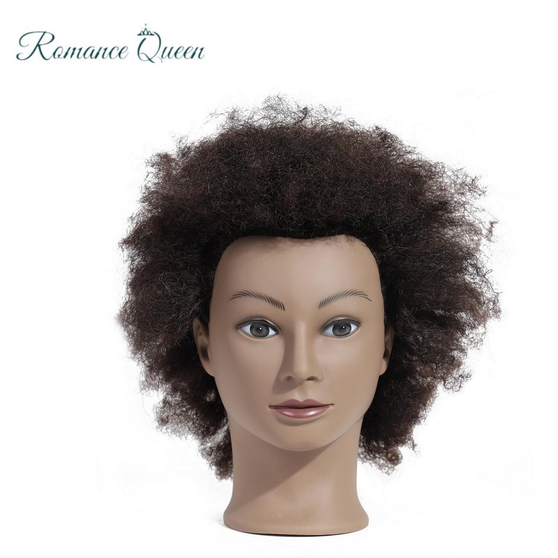 Romance Queen Curly Human Hair Mannequin Head 100% Real Human Hair Female Cosmetology Mannequin Head for Hair Styling Braiding Coloring Cutting Practice Training Doll Head with Clamp Stand(8inch)