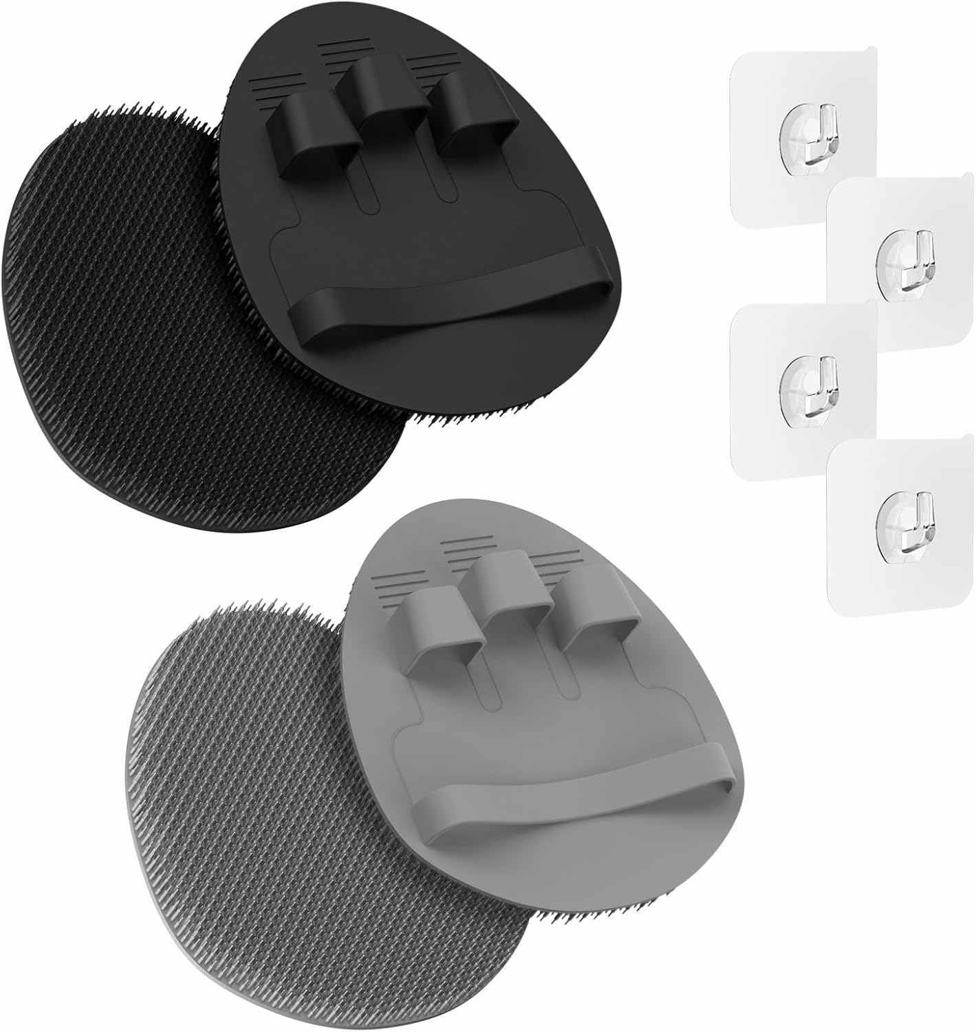 Manmihealth Soft Silicone Shower Brush, Super-Lathering and Deep-Cleaning Body & Face Scrubber, Gentle Exfoliating Bath Glove for All Skin Types, with 2 Free Hooks.(Black + Pink)