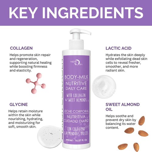 Noche Y Dia Fresh Collagen Body Milk - Moisturizing and Firming Lotion for Dry Skin with Lactic Acid & Glycine - 500mL (16.57 fl oz)