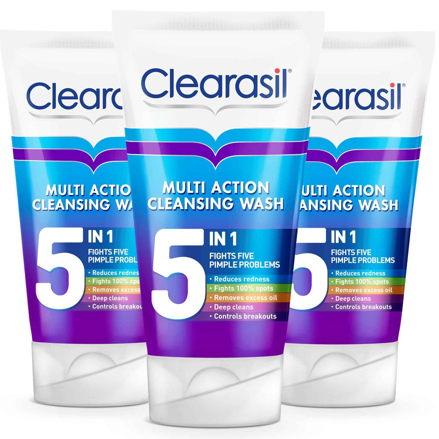 Clearasil 5-in-1 Face Wash 150 ml, Salicylic Acid Cleanser for Acne, Blackheads, Anti-Redness, Spot Treatment, Reduces Pimples, Clears Skin, Effective Skincare Solution