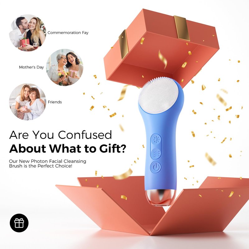 Face Scrubber Facial Cleansing Brush - Waterproof and Rechargeable Face Cleansing Brush with 4 LED Gentle Light, Cleansing, Exfoliating and Massaging, Electric Face Scrub Brush for Men & Women