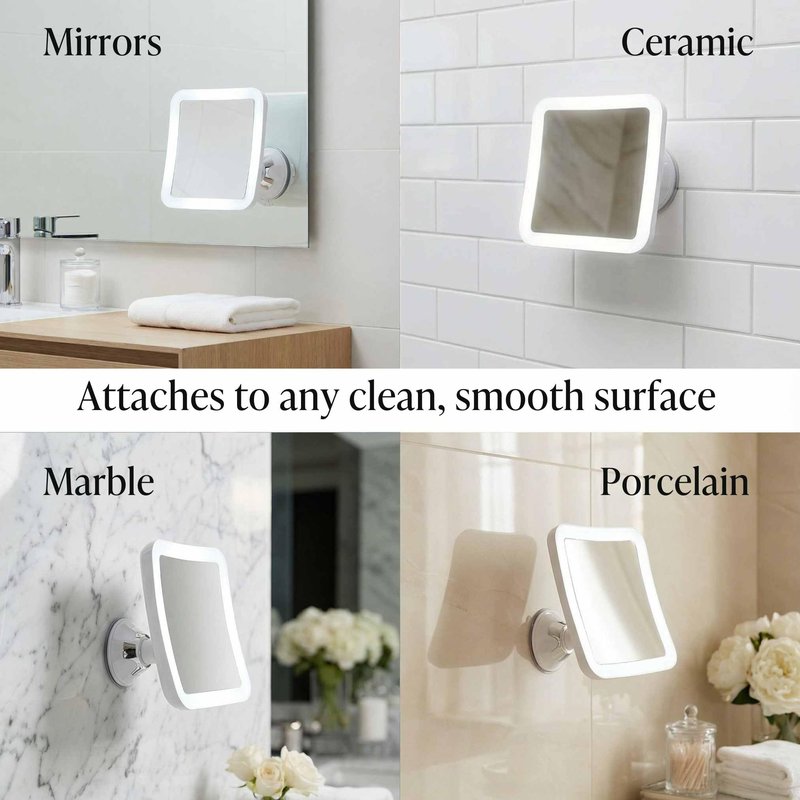 Fancii Rechargeable 10x Magnifying Mirror with 3 LED Light Settings, Dimmable Touch Light, Cordless, Locking Suction Mount, Lighted Mirror for Bathroom or Travel, Mira 2 (White)