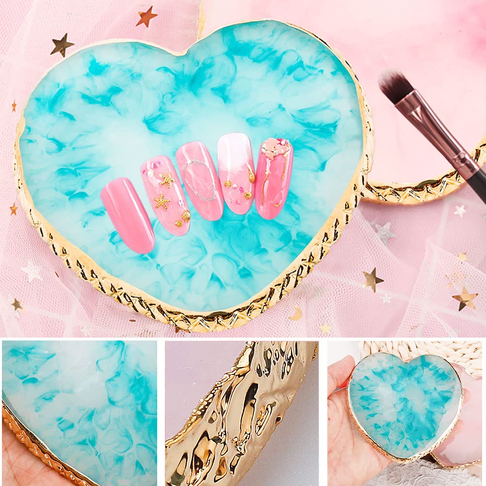 2 Pcs Resin Nail Art Palette, Nail Art Painting Palettes Gold Edge Nail Holder Nail Art Display Board