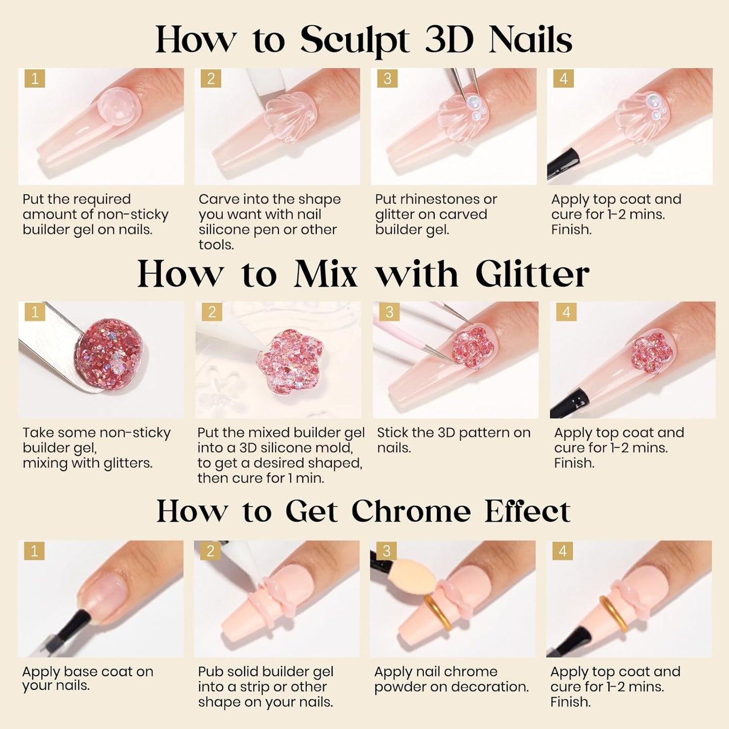 MIZHSE Solid Builder Gel for Nails, Clear Non-Sticky Sculpting Gel, 3D Nail Art Carving Building Modeling Hard Nail Extension Soak Off UV/LED Nail Art Salon Home DIY 15g