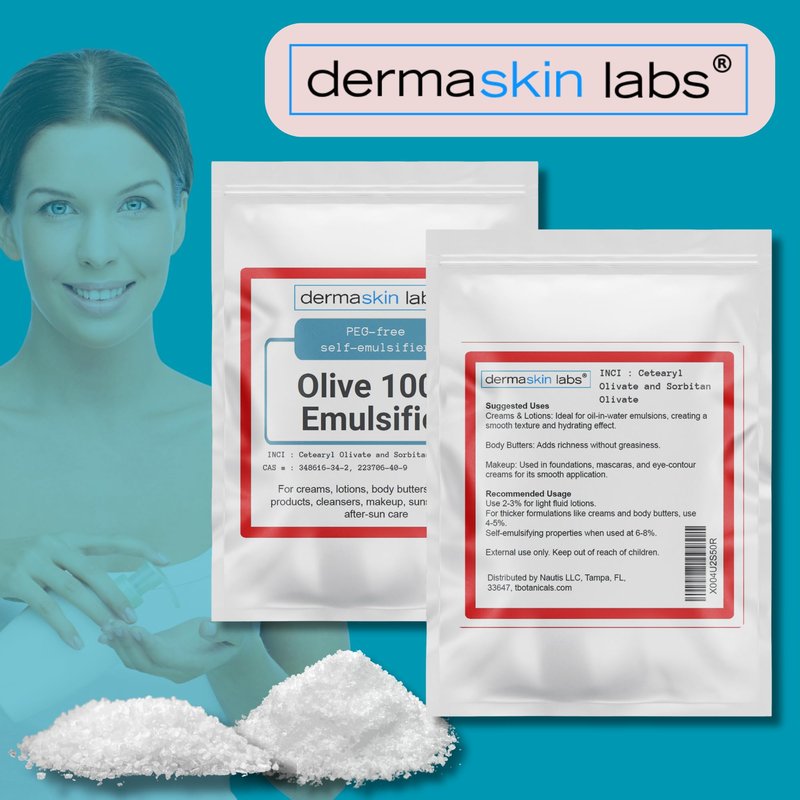Olive 1000 Emulsifier, Cetearyl Olivate, Sorbitan Olivate 1000 Plant-Based Emulsifier Wax ECOCERT COSMOS Validated PEG-free self-emulsifying for DIY Skincare, Haircare Applications (4 oz)