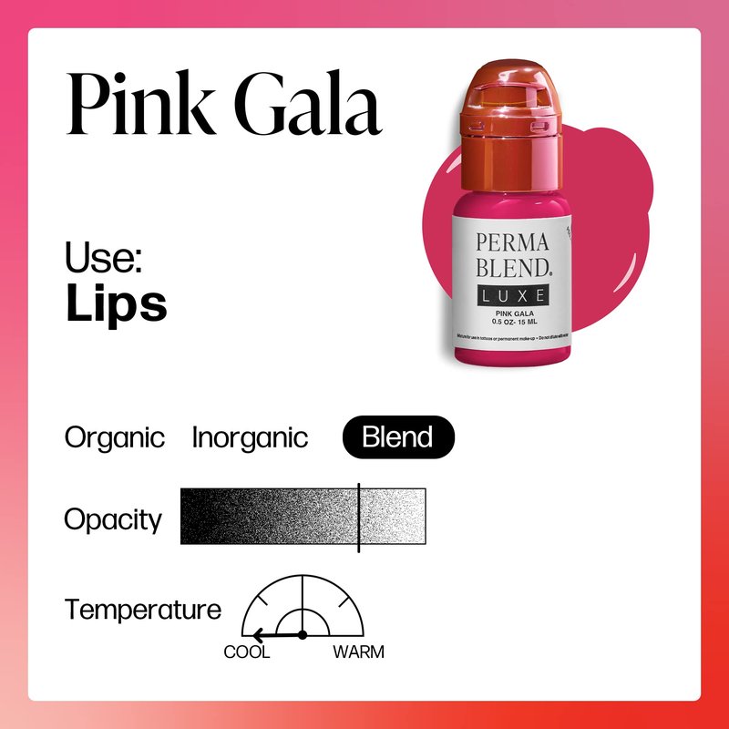 Perma Blend Luxe - Pink Gala - Vegan Lip Tattoo Ink - Cool Microblading Pigment with Medium-High Opacity and Neutral Undertone - Lip Blush & Permanent Makeup - Cruelty-Free (0.5 oz)