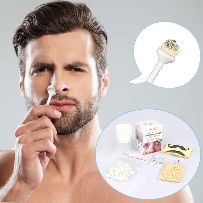 Nose Wax Kit Men, Nose Ear Hair Waxing Kit for Men and Women with 120g Wax, 65 Sticks, Nose Ear Hair Removal Kit, USB Fast Heat, Smart Constant Temp, Multi-Accessories, Black