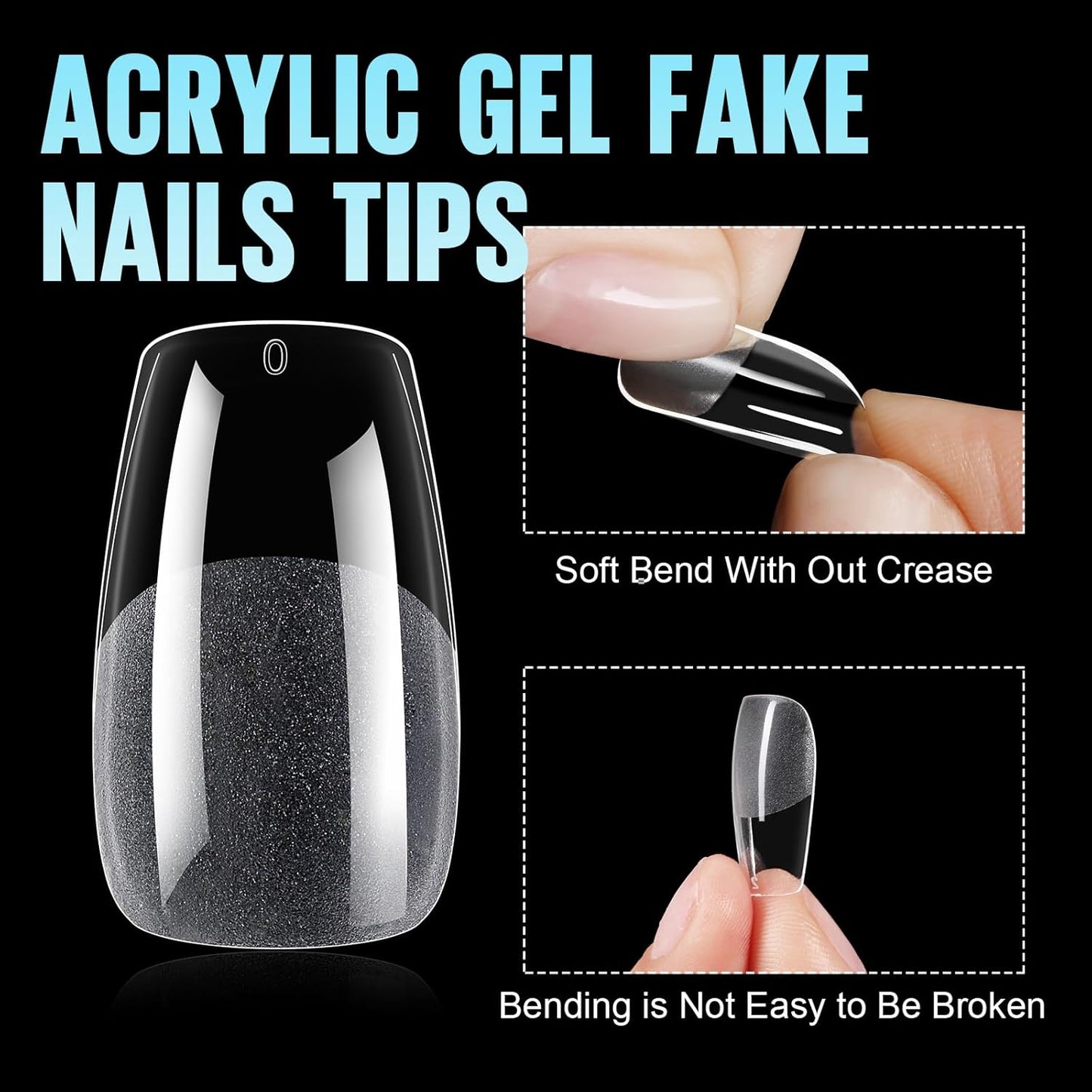 TOMICCA Short Nail Tips Extra Short Square Nail Tips, 192Pcs Fake Nails 12 Sizes Acrylic Clear Nails for Beginner and Professional DIY Gel Nails Salon