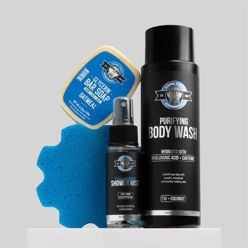 Game Face Grooming Body Wash – Men’s 12 Fl Oz Shower Gel | Cleanses, Exfoliates, And Hydrates Your Skin And Face| Plant Based And Sulfate Free | Fig & Coconut Scent