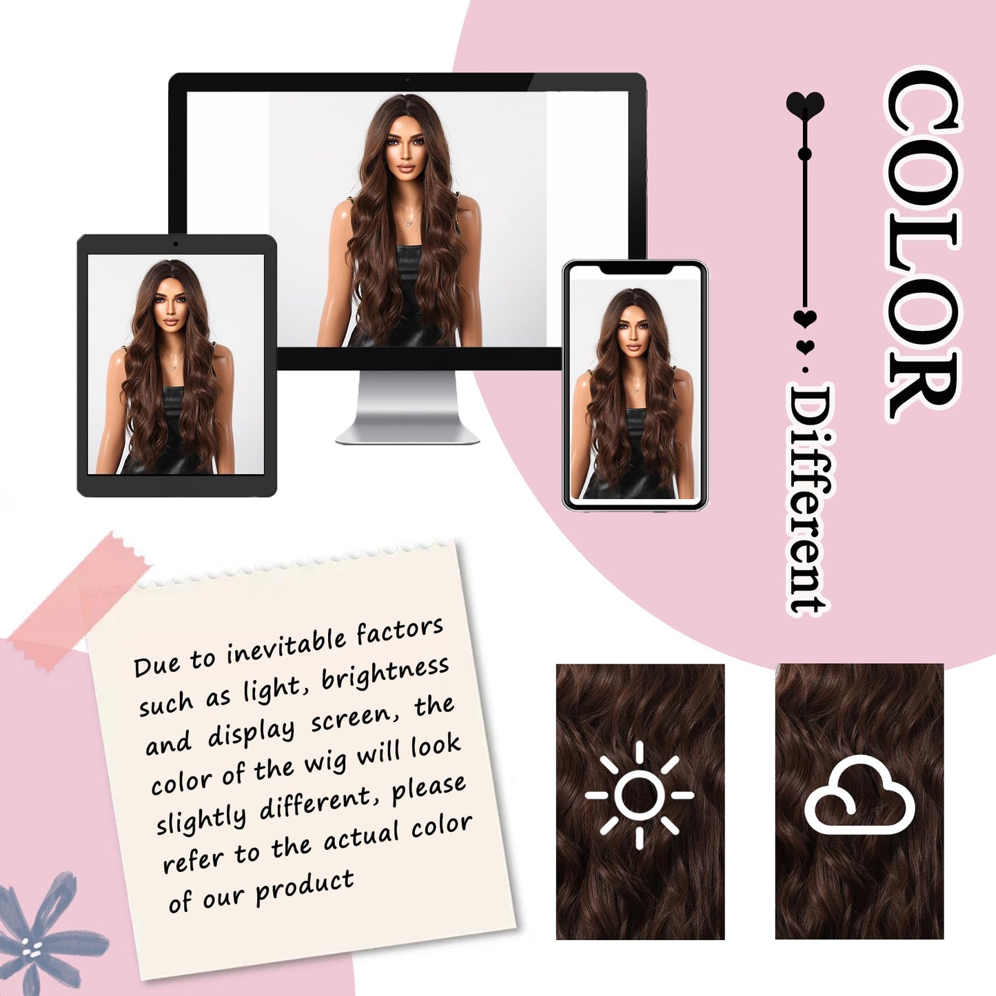 Ombre Brown Wigs for Women Long Wavy Wig Middle Part 26 Inch Ombre Wigs for White Women Brown Curly Wig Layered Brunette Wigs Synthetic Natural Looking Hair Replacement Wigs for Girls Daily Party Use