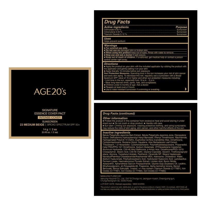 AGE20'S Signature Essence Pact SPF 50+ | Cream Foundation with Natural Coverage - 23 Medium Beige, Dewy Finish
