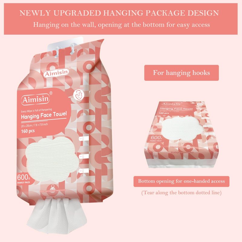 Aimisin 2 Packs Hanging Disposable Face Towel, 160 Count/Pack Ultra-Soft & Thick Dry Wipes for Skin Care, Makeup Remover and Cleansing (Family Pack)