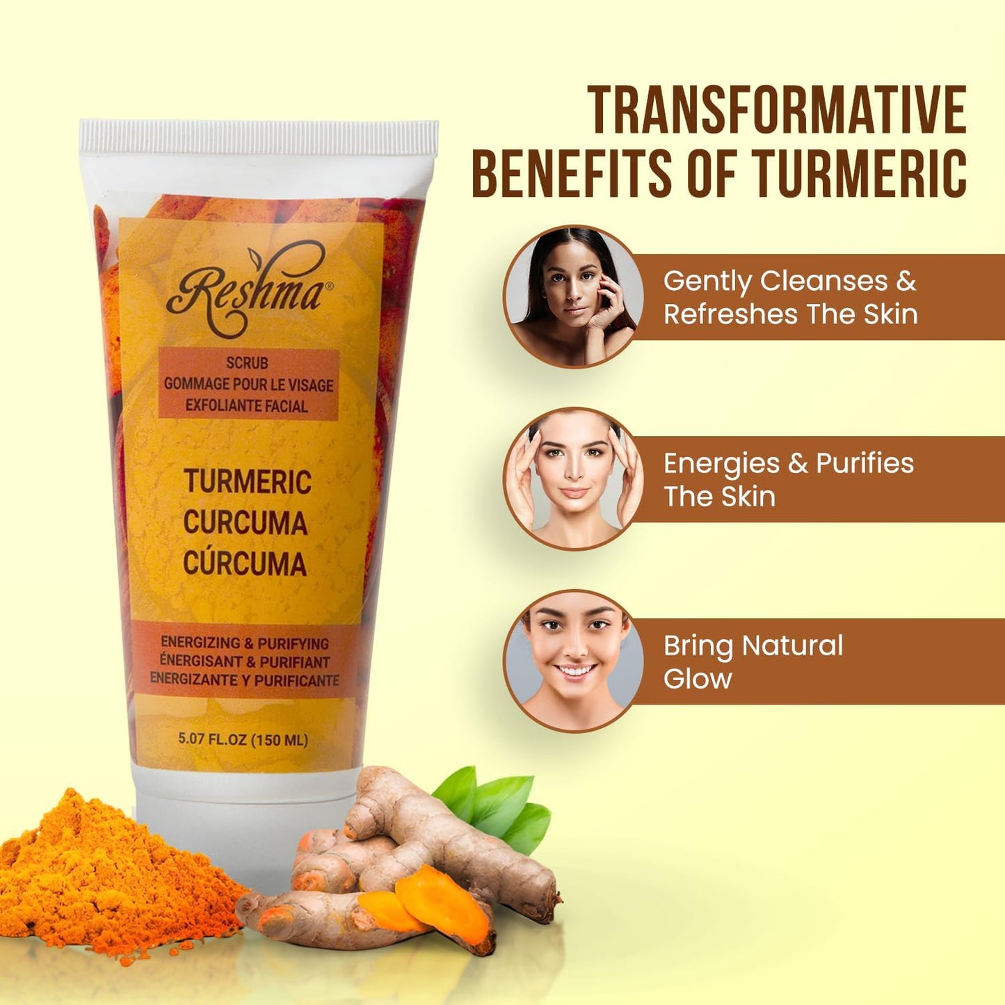 Reshma Beauty Turmeric Gold Skincare Set, Turmeric Face Wash, Turmeric Scrub, and Turmeric Lotion, Hydrating for All Skin Types, Deep Cleansing and Purifying, Cruelty-Free, Pack of 3