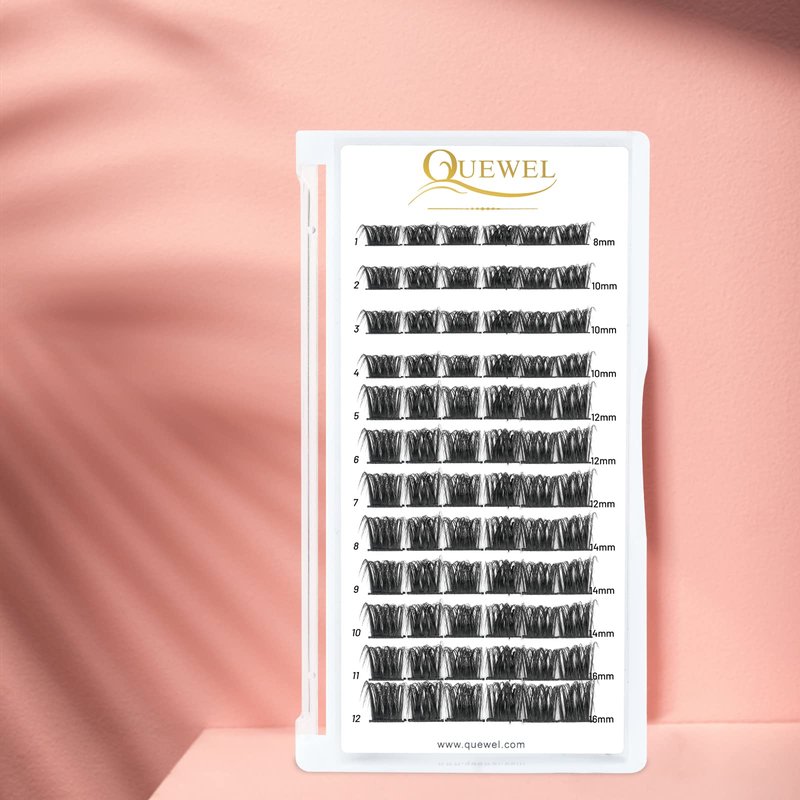 QUEWEL Cluster Lashes 72 Pcs Wide Stem Individual Lashes C/D Curl 8-16mm Length DIY Eyelash Extension False Eyelashes Honey01 Styles Soft for Personal Makeup Use at Home (Honey01-D-MIX8-16)