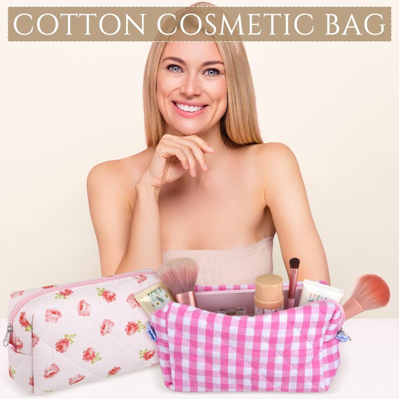 Paterr 10 Pcs Quilted Makeup Bag Bulk Cotton Floral Cosmetic Bag Women Girls Bridesmaid Gifts Cute Makeup Pouch Coquette Aesthetic Travel Toiletry Organizer(Beige Floral,7.87 x 4.72 x 3.15 Inches)