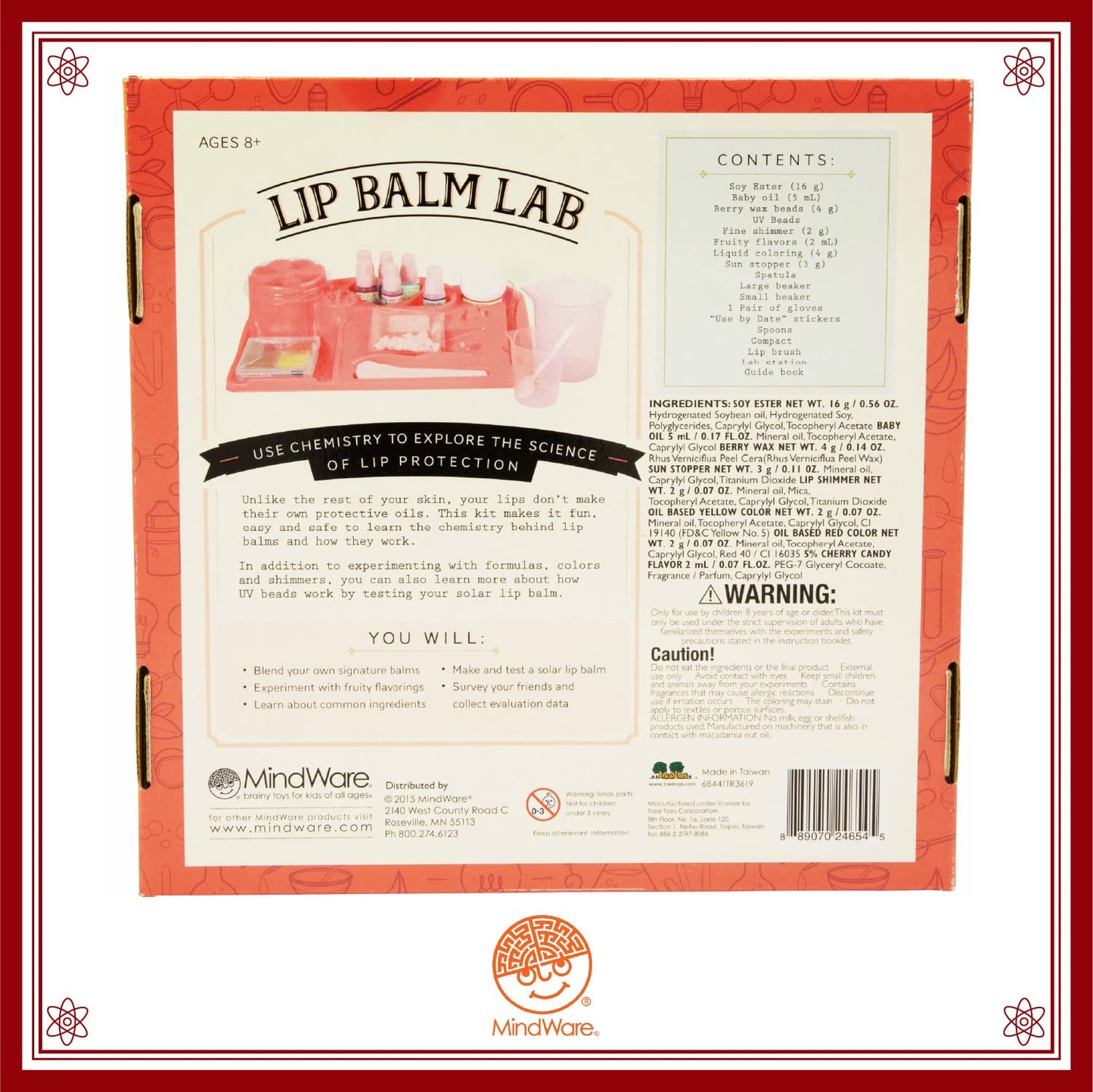 MindWare Science Academy Lip Balm Lab Kit | Includes 18pcs for DIY Lip Balms to Teach Kids & Teens Cosmetic Chemistry