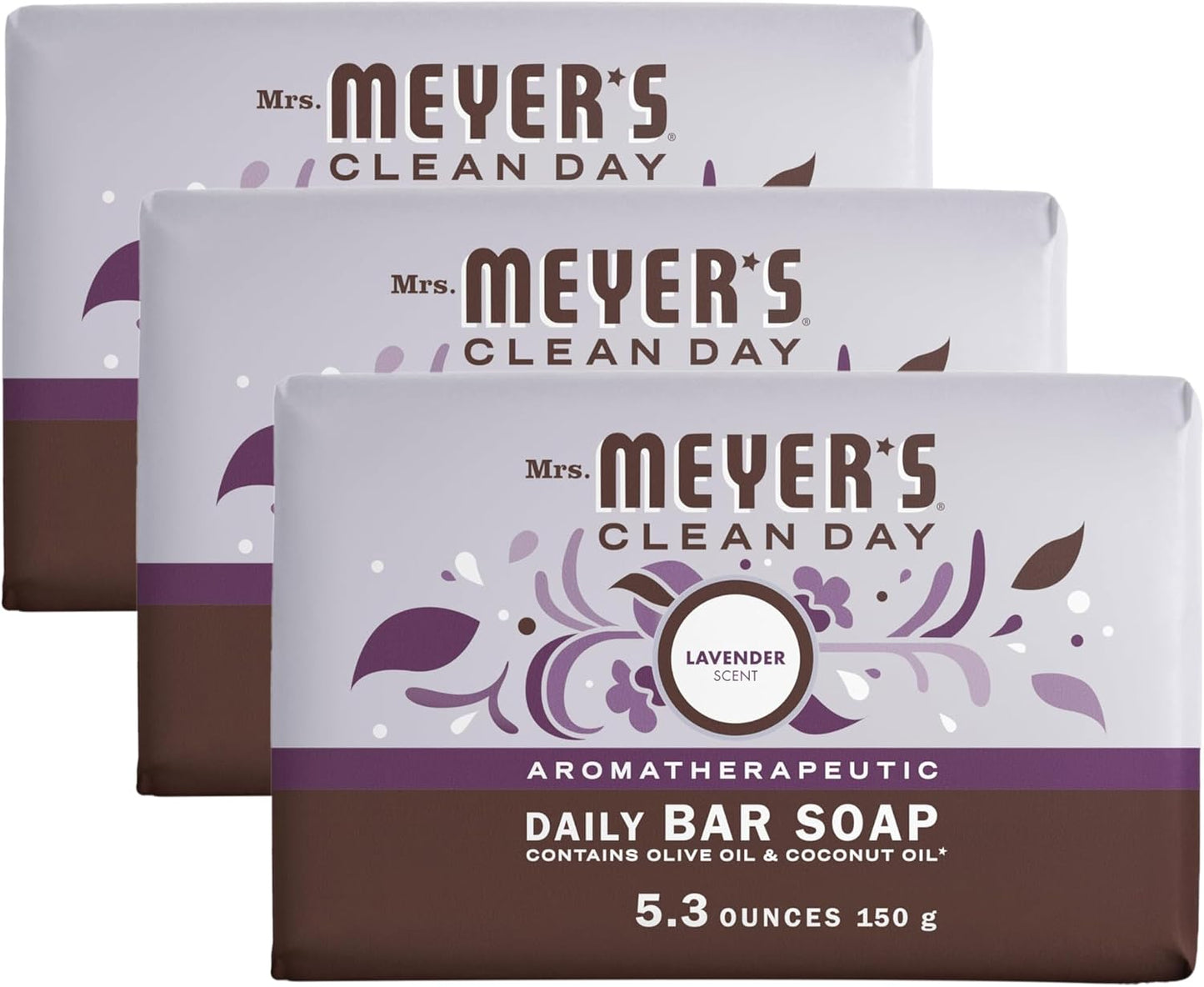 MRS. MEYER'S CLEAN DAY Bar Soap, Use as Body Wash or Hand Soap, Made with Essential Oils, Rain Water, 5.3 oz, 1 Bar