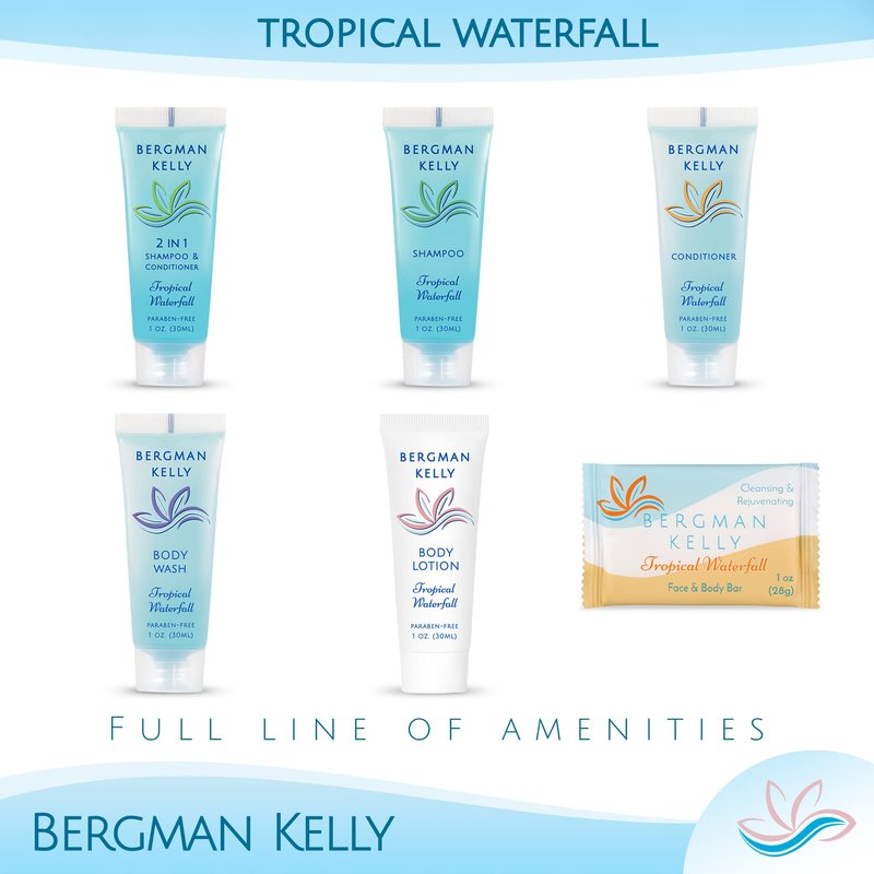 BERGMAN KELLY - Hotel Soap Bars - Tropical Waterfall, 1 oz, 100 PK - Travel Size Luxury Bulk Amenities Bar Soap - Mini Individually Wrapped Rectangular Soap, Small Toiletries for Airbnb & Motel