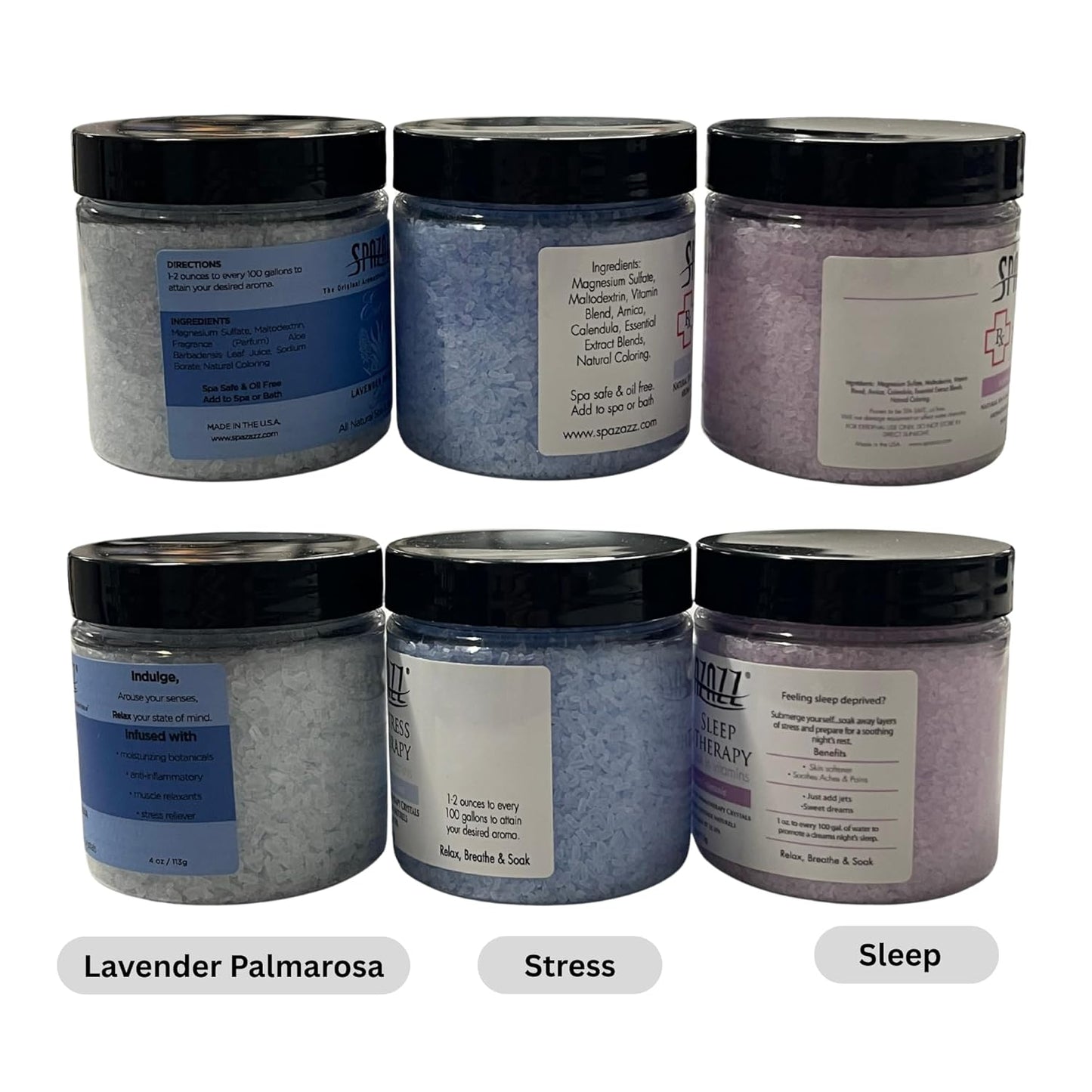 Aromatherapy Bath Salts Gift Set - 3 x 4 Oz Stress Relief, Sleep & Lavender | Includes Tumbler & Massager