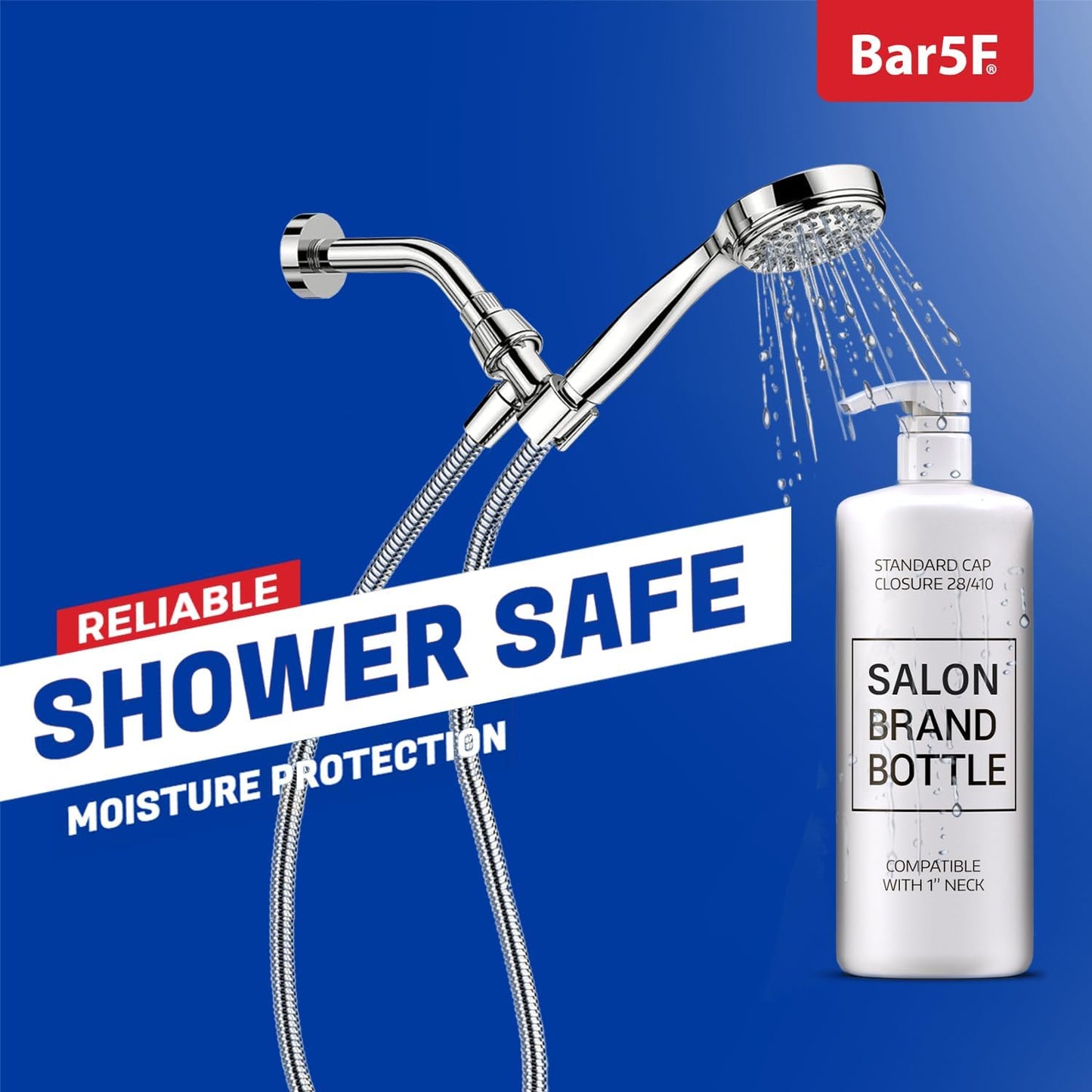 Bar5F 1-Liter Pumps for Shampoo and Conditioner Bottles for 33.8-Ounce Professional Salon Brands (White & Black)