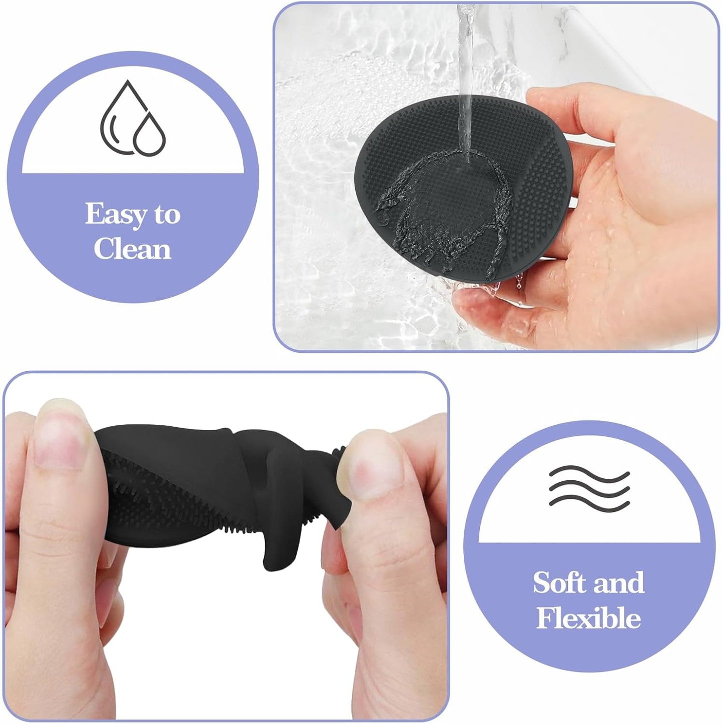 Manmihealth Soft Silicone Shower Brush, Super-Lathering and Deep-Cleaning Body & Face Scrubber, Gentle Exfoliating Bath Glove for All Skin Types, with 2 Free Hooks.(Black + Pink)