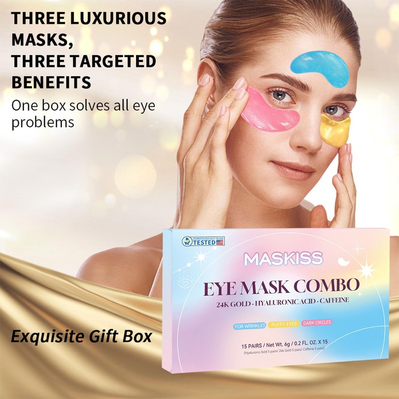 Maskiss Under Eye Patches (15 Pairs), 3 Colors Eye Masks Gift Set for Dark Circles Puffy Eyes, Undereye Bags and Wrinkles, Self Care Gifts for Birthday & Bachelorette Party