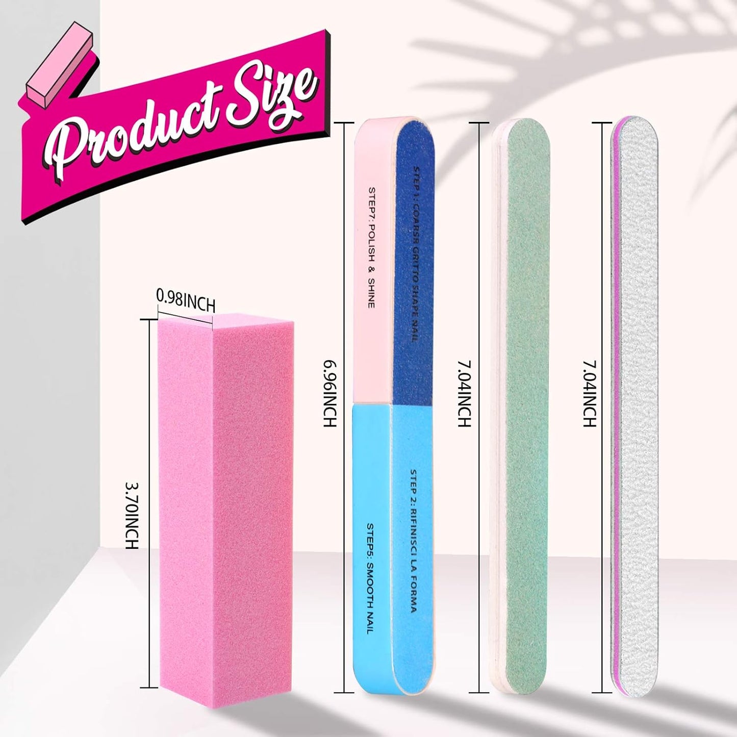 FANDAMEI Nail Files and Buffers, 20PCS Nail File Kit. Rectangular Nail Buffer Block & 100/180 Grit 7 Way Nail File & Polishing Buffer. Nail Prep Kit. Professional Manicure Nail Tools
