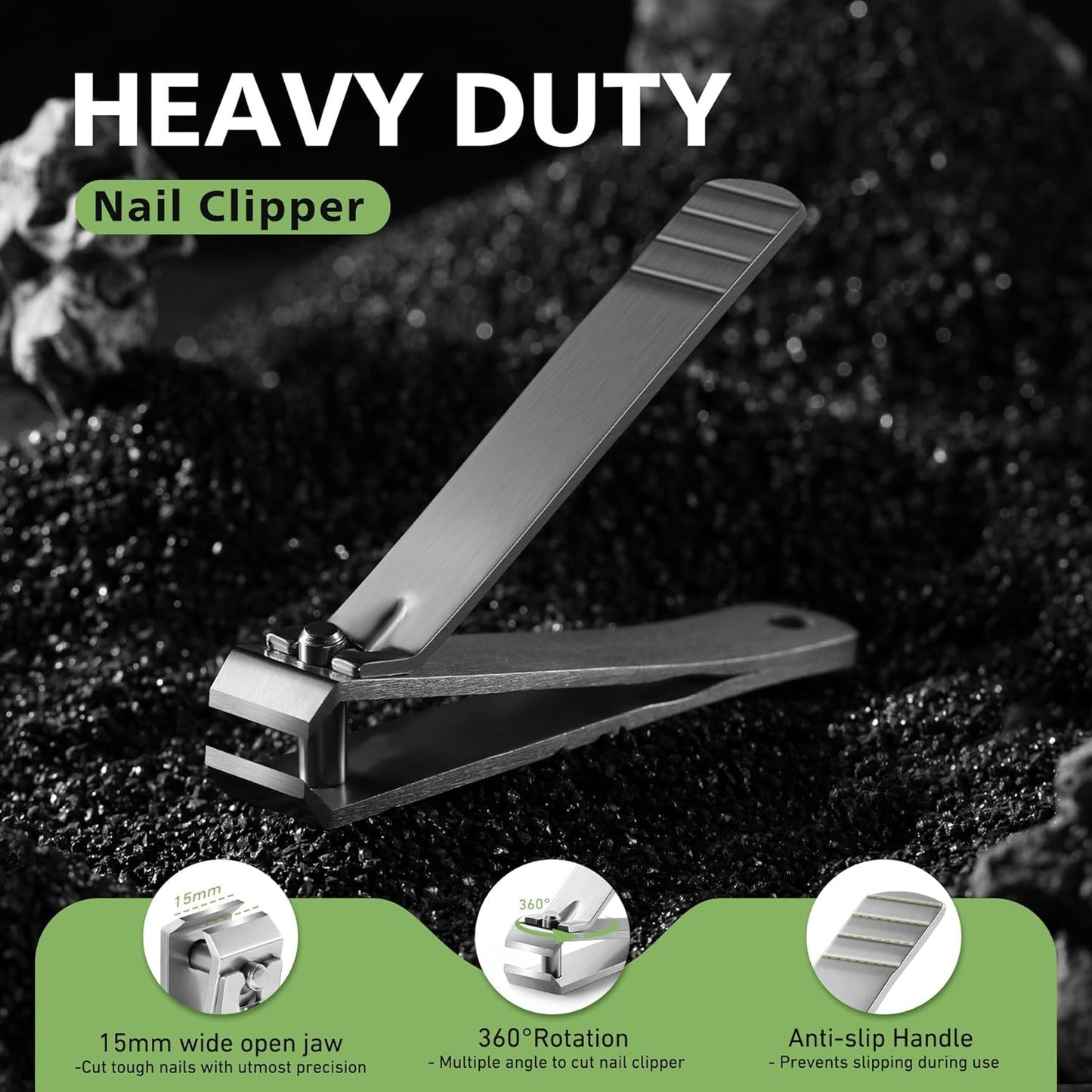 Heavy Duty Straight Blade Nail Clippers for Thick Toenails, Professional Stainless Steel Fingernail Toenail Clippers Trimmers - Thick Wide Jaw Toe Nail Clippings for Seniors, Men & Women (Black)