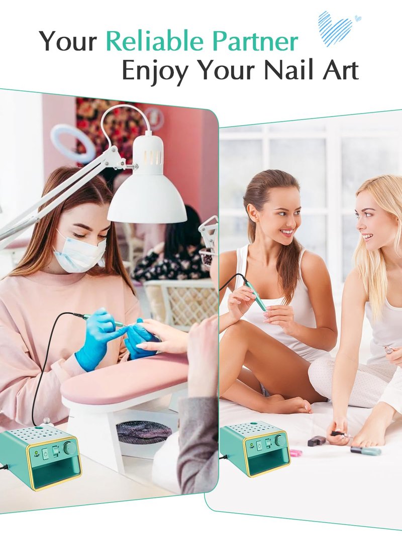 Subay Nail Drill Machine Electric File, Portable for Acrylic Gel Dip Powder Nails, Nail Drill Kit for Manicure Pedicure, Nail Set with Everything, Light Green