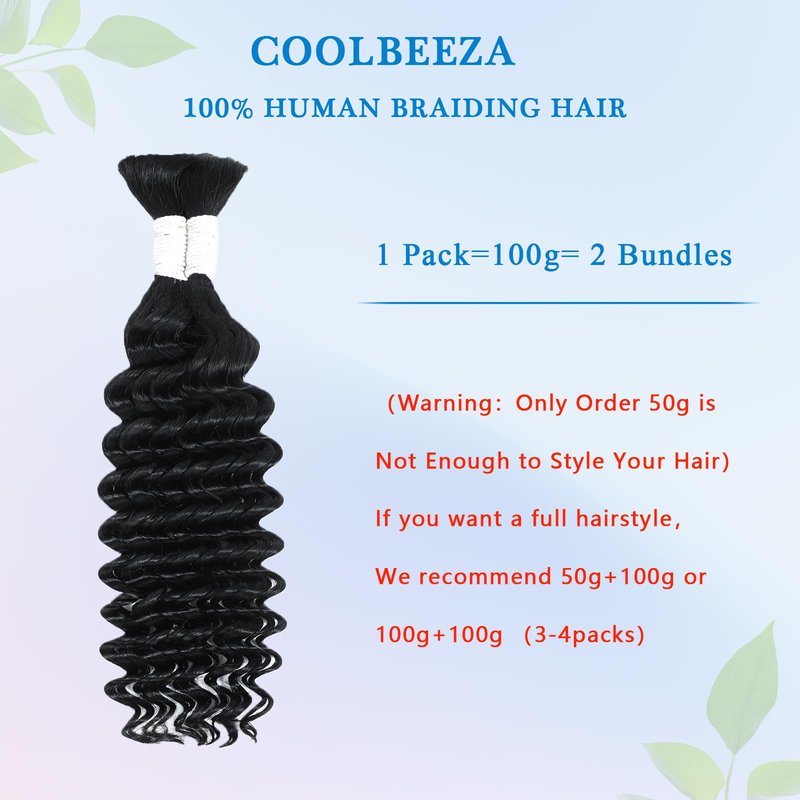 Coolbeeza Human Braiding Hair for Boho Braids 18Inch Boho Hair for Braiding Deep Water Wave 12A Brazilian Virgin Curly Hair for Boho Braids Wet and Wavy No Weft 2 Bundles 100g Hair Extensions