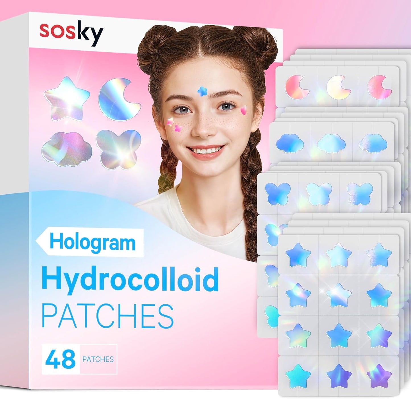 Sosky Pimple Patches for Face, Invisible Hydrocolloid Acne Patches, HSA Store Eligible Items, Zit Sticker for Face and Skin, Pimple Sticker for Covering Zits, Blemishes with Salicylic Acid 48 Count