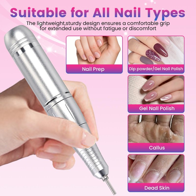 ESUOHYM 45000RPM Professional Cordless Portable Nail Drill Cordless Low Noise Nail Filer Electric Machine with Efile Bits & Base for Acrylic Nails, Nail Buffer Machine for Salon Home (Pink and Blue)