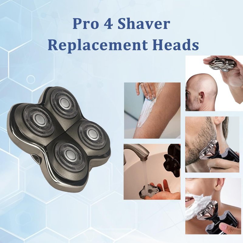 Pro 4Head Replacement Blade Compatible with S-Kull Pit-Bulls Gold PRO, Silver PRO, Platinum PRO, Butterfly Kiss PRO Head Shavers, German Stainless Blades, Floating 4 Heads for a Fast (1Pack) (3Pack)