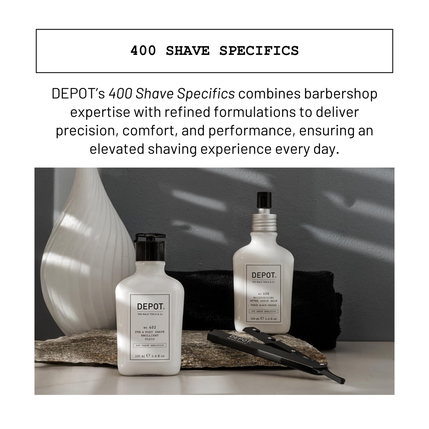DEPOT No. 402 Pre & Post Shave Emollient |Shaving Lotion for Men Soothes, Softens & Protects | With Olive Oil, Almond Oil, Eucalyptus & Mint | For All Skin & Beard Types | 3.3 fl.oz.