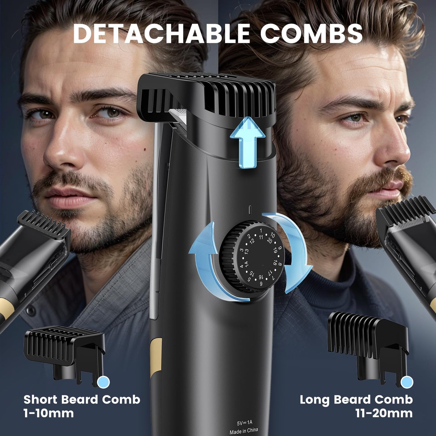 ENSSU Beard Trimmer for Men - Electric Cordless Vacuum Mens Beard Trimmer with Adjustable 20 Length Setting,Waterproof Mustache Trimmer with Ceramic Blade for Precision Facial Hair