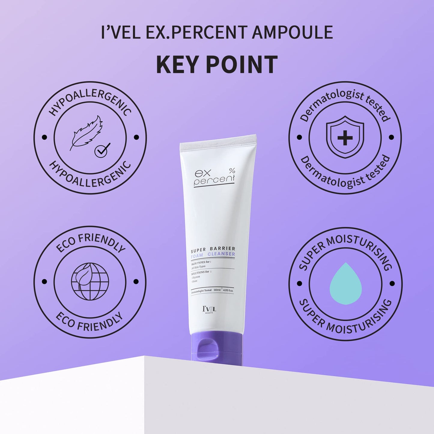 I'VEL Super Barrier Cleansing Foam Facial Cleanser, Refreshing Face Wash for All Skin Type, Makeup & Skin Clearing, Gently Cleanses Face Without Over Drying, 4.05 Fl Oz