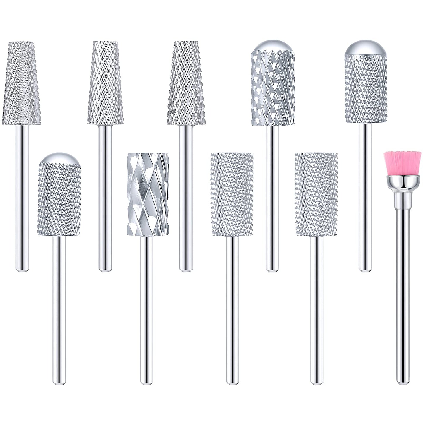 Honoson 10 Pcs Nail Drill Bits Set, 3/32 Inch Cuticle Tungsten Carbide Bit for Nail Drill Nails, File Remove Acrylic Gel Polish Manicure Pedicure Tool for Salon Home Supplies(Silver)
