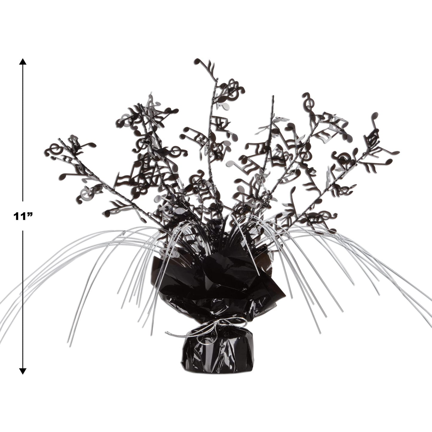 Beistle 2 Piece Musical Notes Table Centerpieces, Black Metallic Plastic Music Theme Party Supplies, Band and Orchestra Concert Decorations, 11"